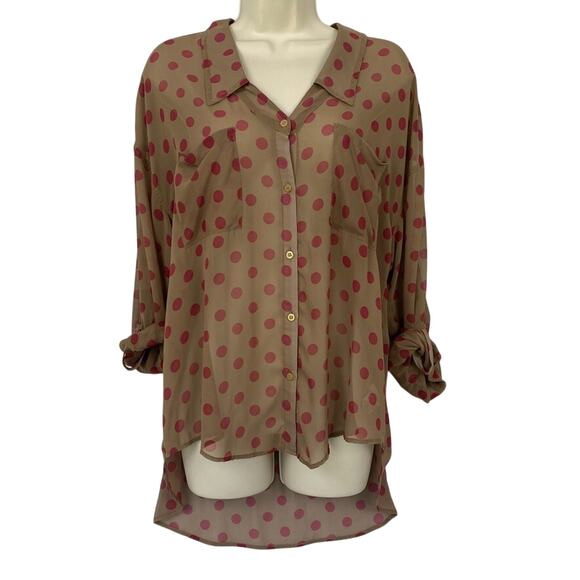 Free People Tops - Free People Top Womens Medium Sheer Polka Dot Button Up Retro Flowy Easy Rider